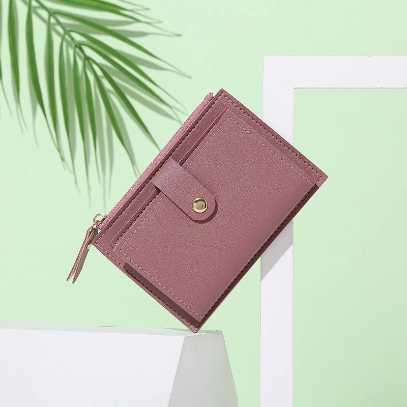 Ladies Fashion Solid Color Multi-slot Card Holder / Mini PU Leather Wallet - Smarsty