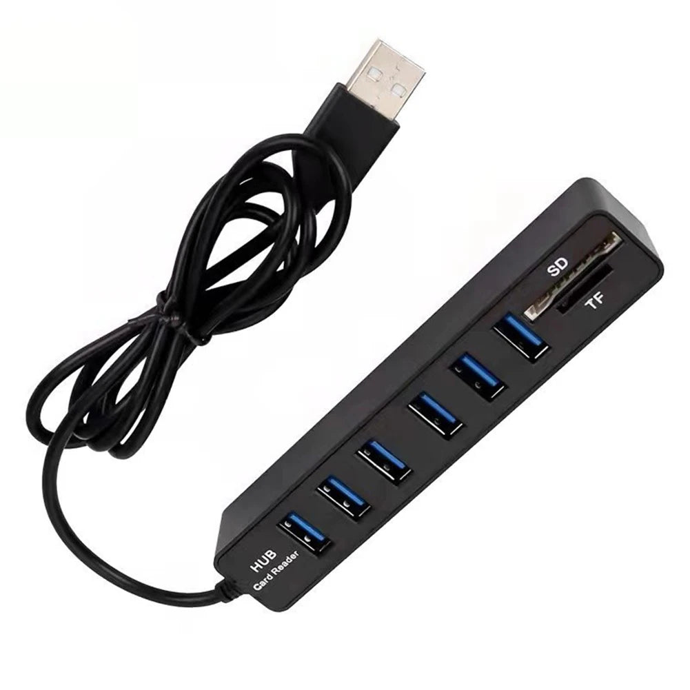 USB 6 Port Extension Hub High Speed Transmission Memory TF Splitter Adapter Plug and Play USB 2.0 for Laptop Computer PC