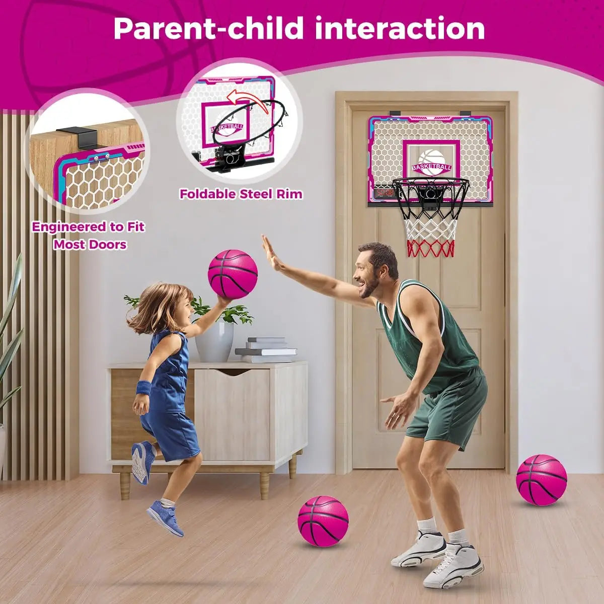 VATOS Basketball Hoop Mini Scoreboard for Girls 7-Color LED Light Basketball Sport Game Indoor Toy Gift for Age 3+ Kids Teens