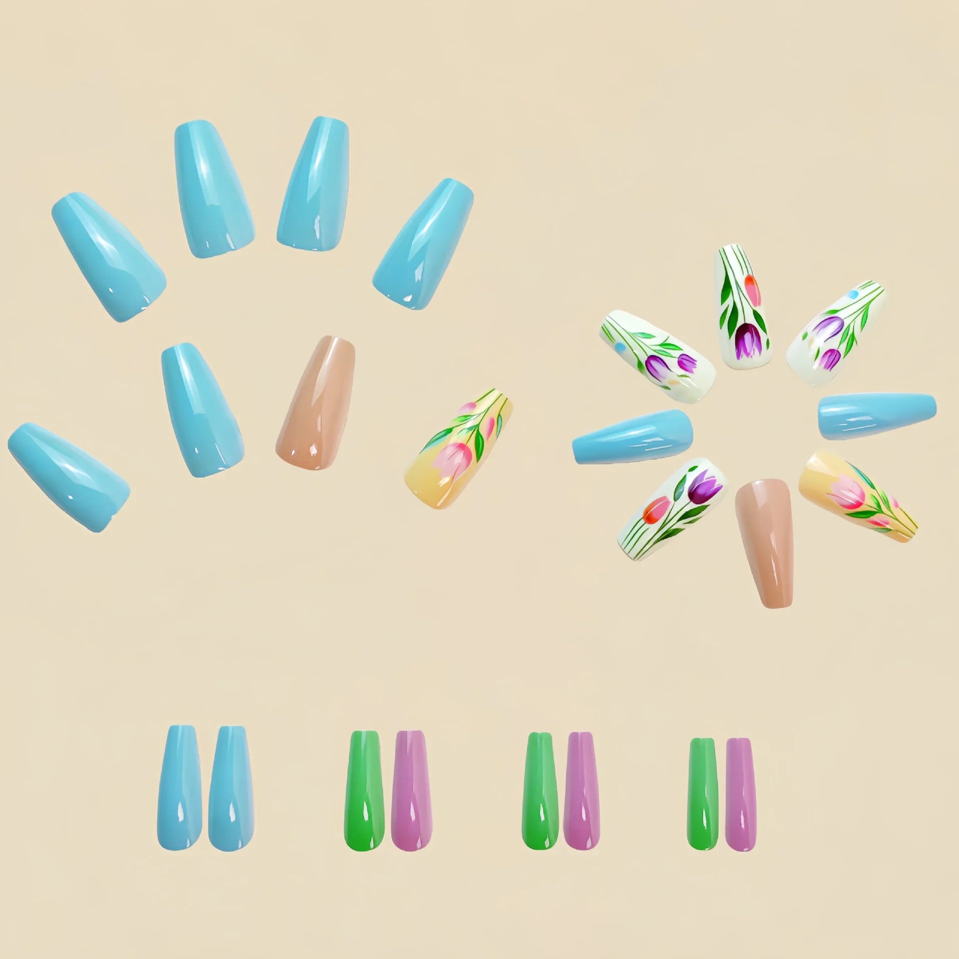 24 Piece Set Medium Long Press On Nails with Peach Flower Design - Smarsty