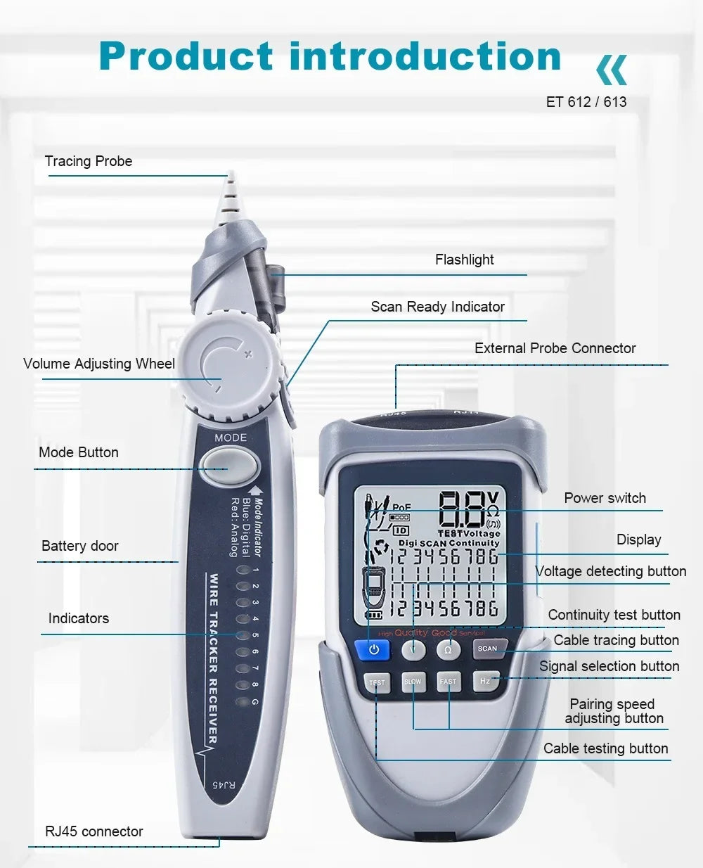 TOOLTOP ET613 Network Cable Tracer with POE Detection - Smarsty