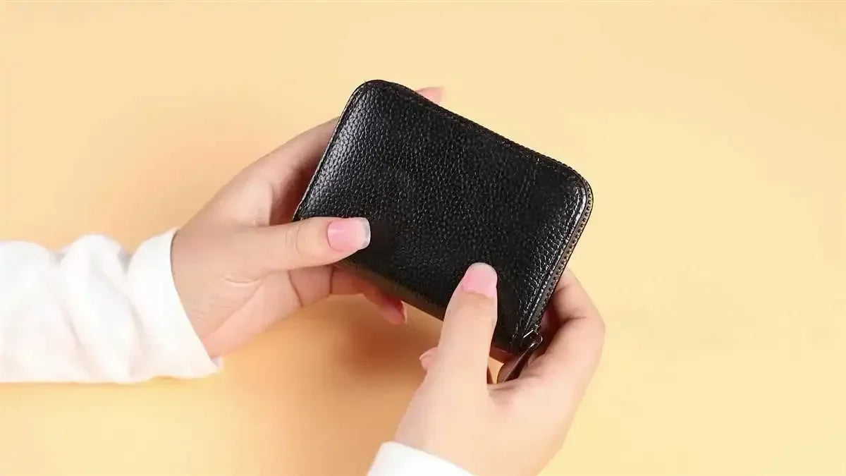 Multi Slot Card Holder Vintage Small Wallet Women Men Business Bank Credit Card Bag Male Coin Pouch Solid Leather Zipper Wallet - Smarsty