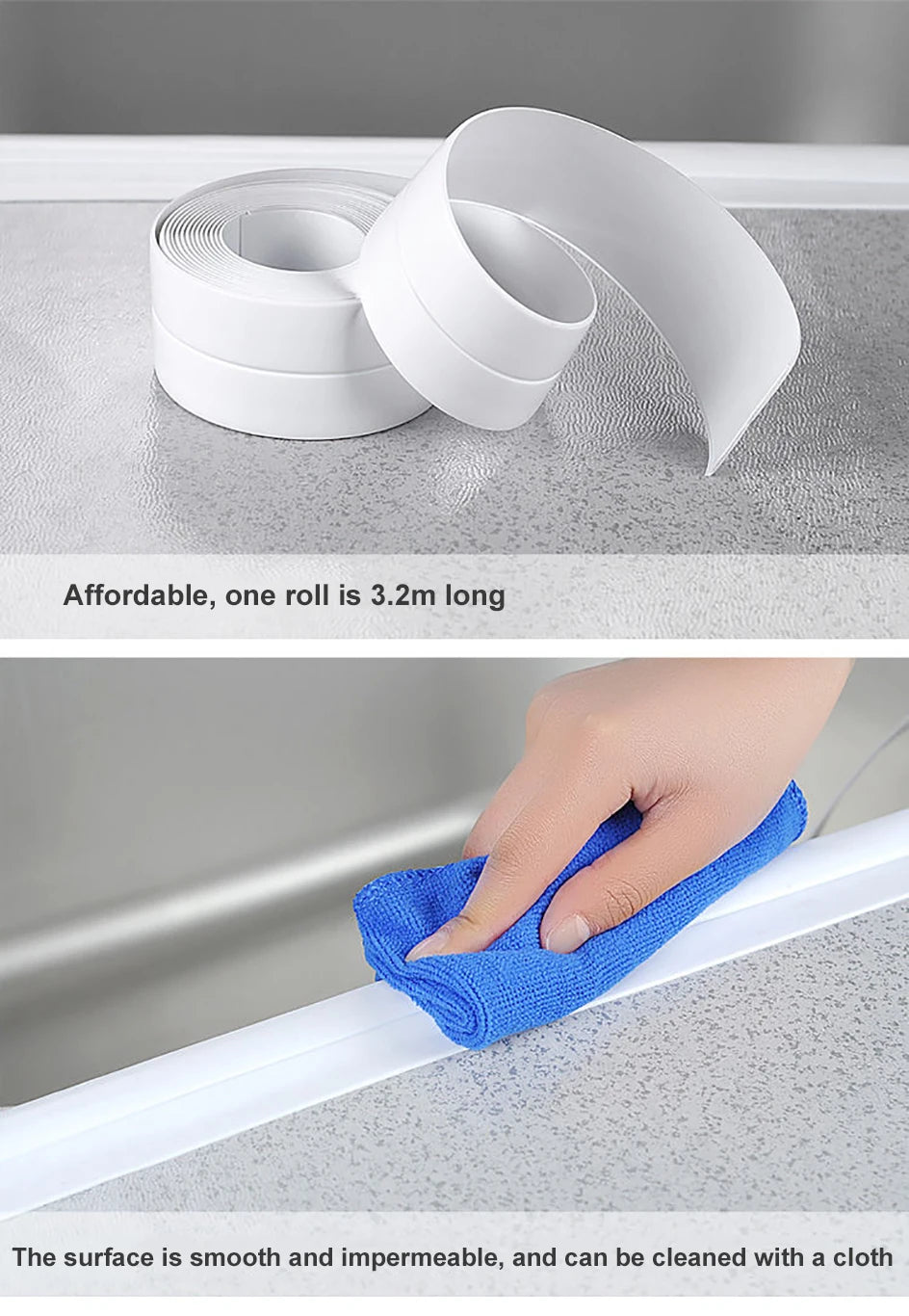 3.2M Bath Caulk Tape Self Adhesive PVC Oil-Proof Kitchen Sink Edge Corner Wall Sticker Waterproof Toilet Sealing Strip Tape - Smarsty