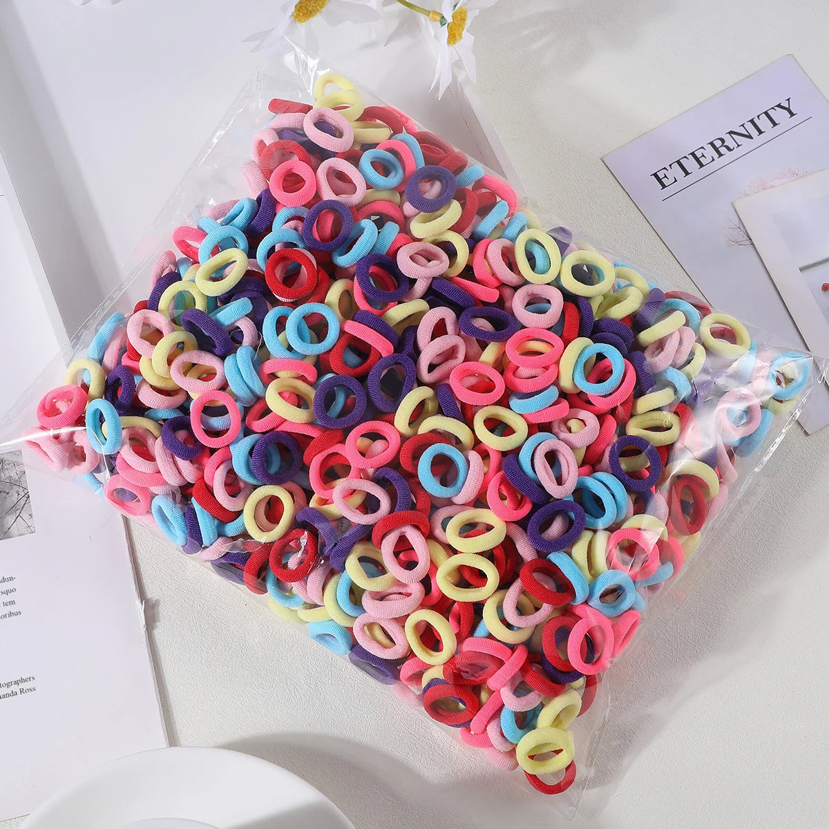 100 Pack Colorful Nylon Hair Ties For Kids Gentle Soft - Smarsty