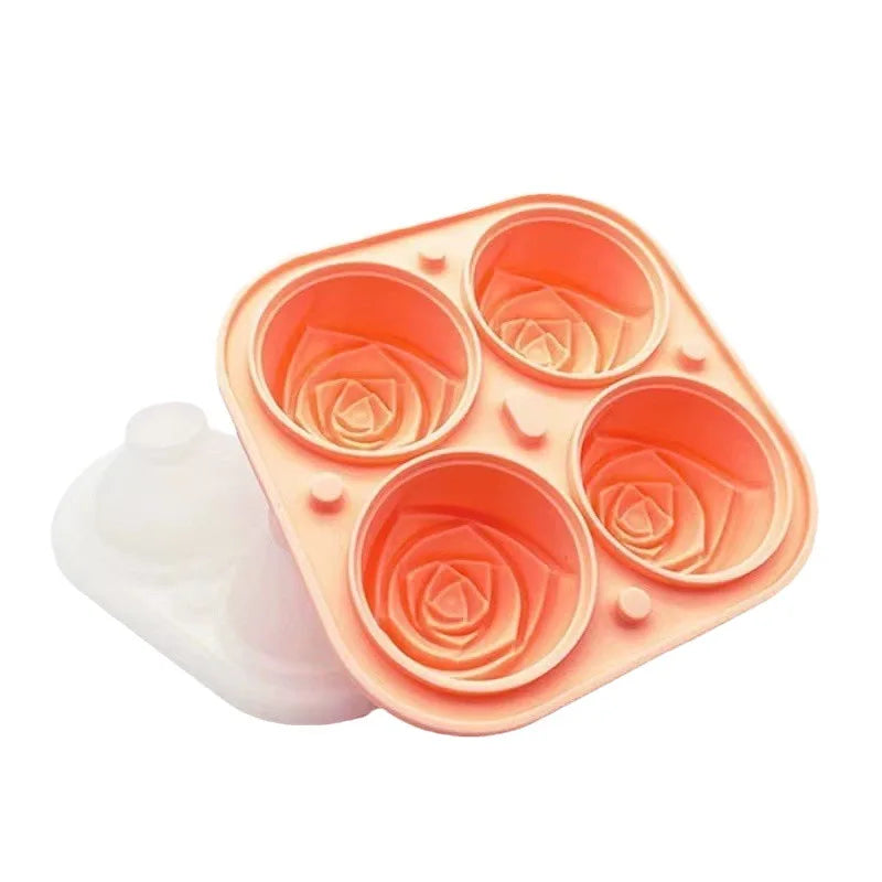 3D Rose Ice Molds 4 Holes Ice Cube Tray Mold Flower Shape Silicone Ice Mold Ice Ball Maker Kitchen Bar Utensils Tool Accessories