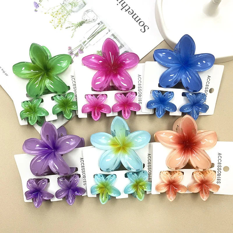 Bohemian Plumeria Hair Claw Clips Set Lightweight Beach - Smarsty