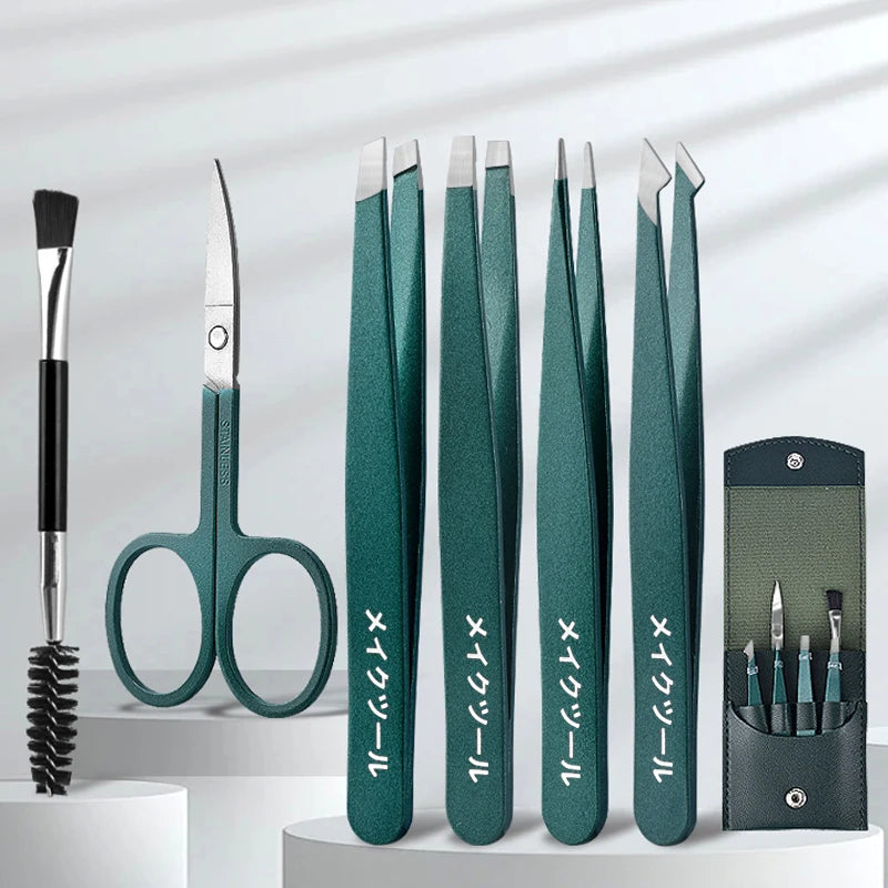 Colorful Stainless Steel Eyebrow Tweezers Set for Precision Hair Removal - Smarsty