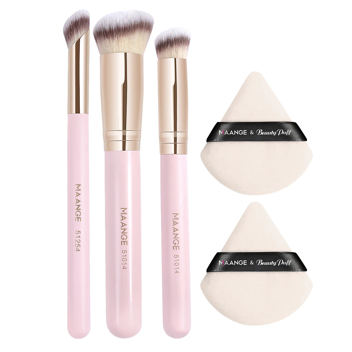 Maange 3Pcs Makeup Brushes With 2Pcs Powder Puffs Set - Smarsty