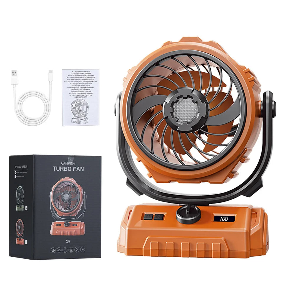 Camping Fan 20000mAh Rechargeable Portable Camping Circulator Fan Wireless Tent Ceiling Fan with LED Light and Hook