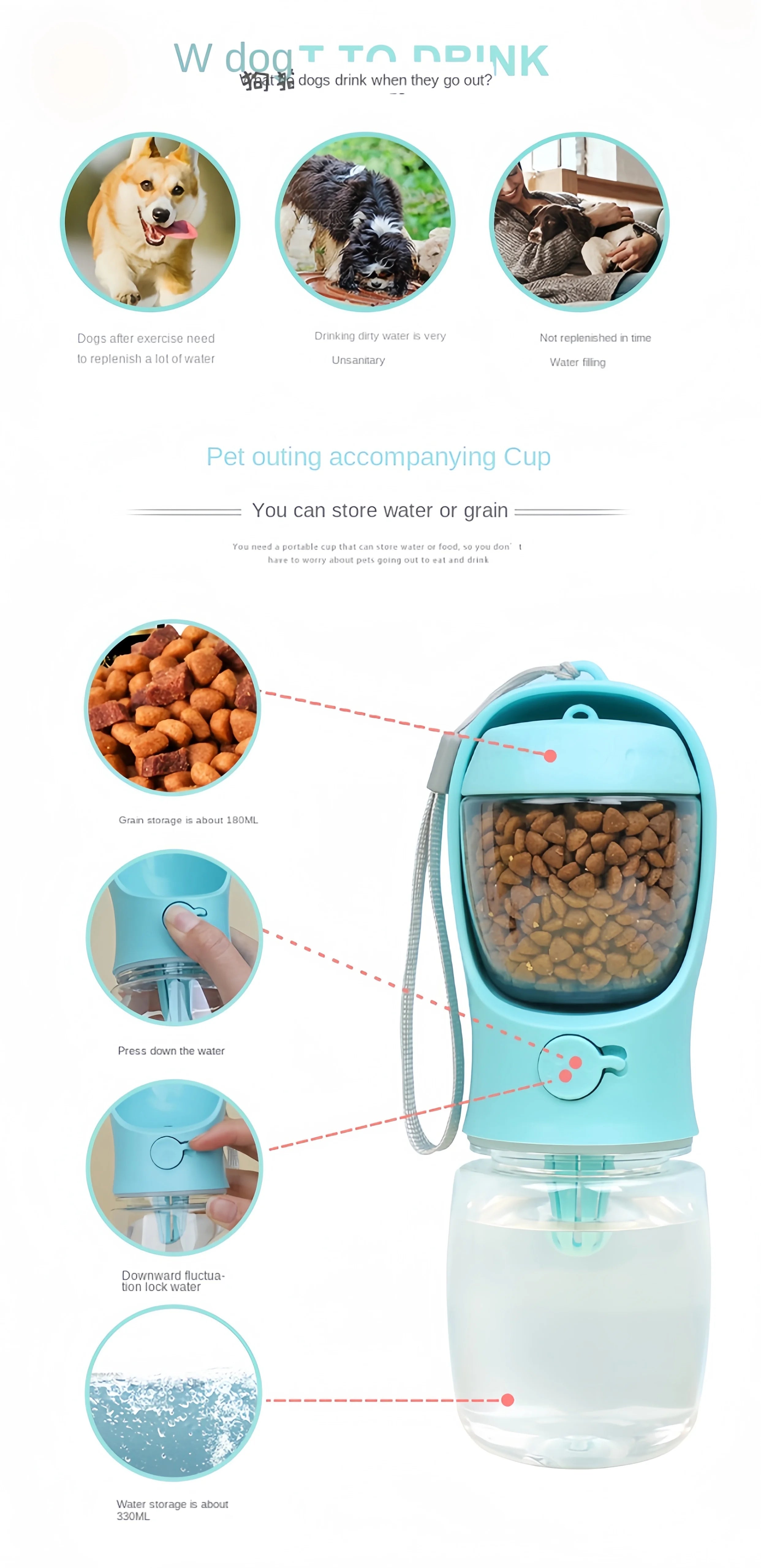 Portable Dog and Cat Water Bottle with Food Storage - Smarsty