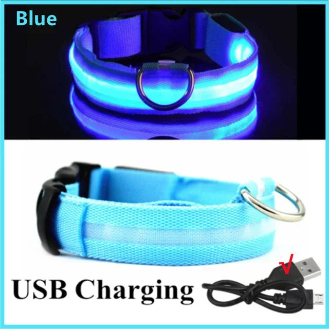 LED Glowing Dog Collar Adjustable Rechargeable Night Safety - Smarsty