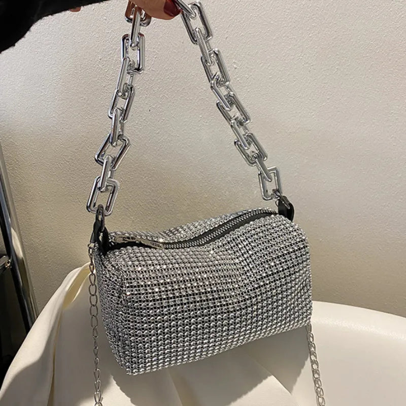 Rhinestone Bucket Bag Sparkling Crossbody Chain Bag - Smarsty