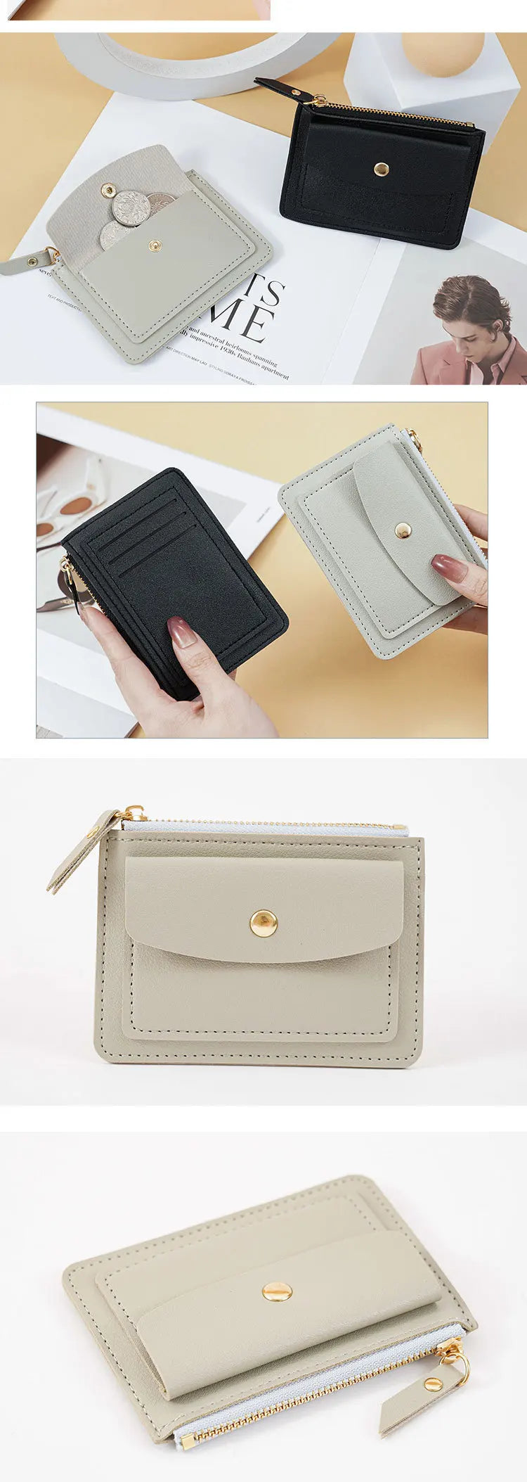 Women Simple Wallet Female PU Leather Purse Mini Zipper Solid Multi-Card Holder Coin Short Wallets Slim Small Wallet Zipper Hasp