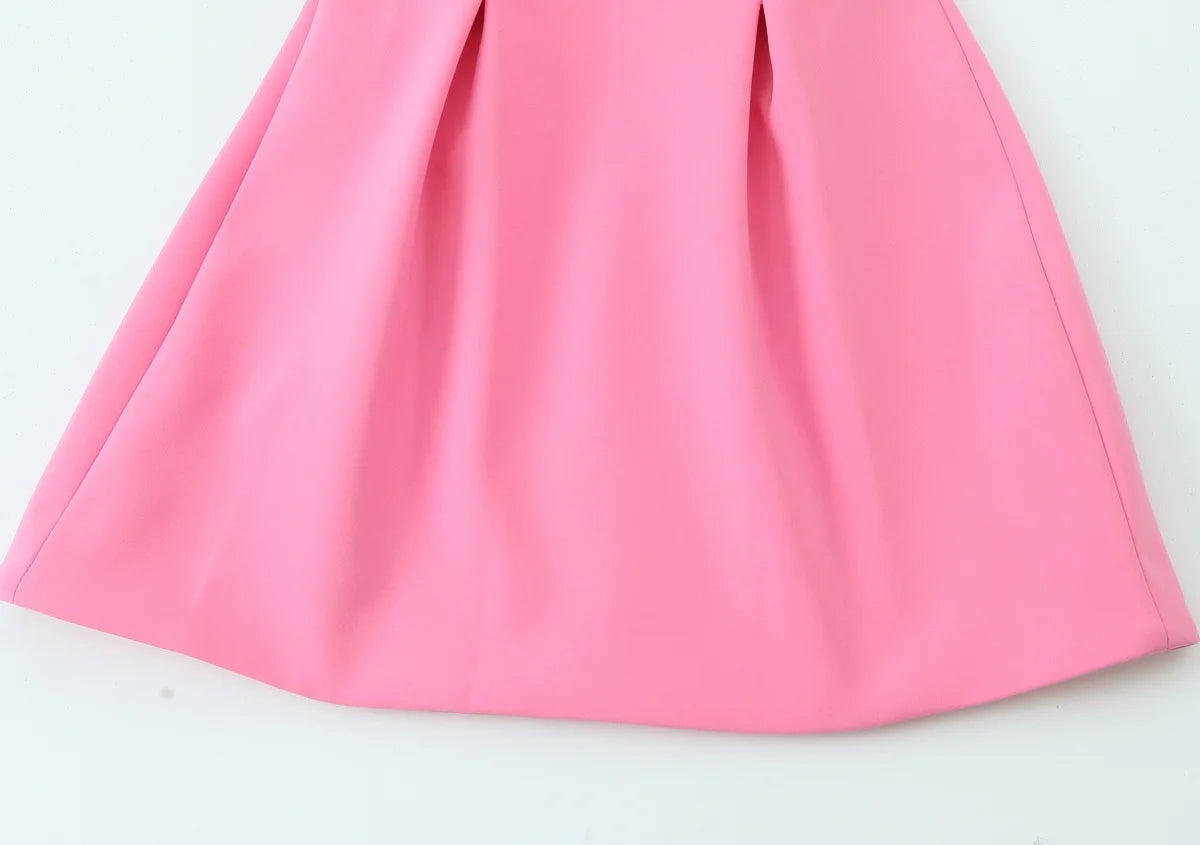 TFMLN Elegant Ladies Pink Spaghetti Strap Dress 2025 Summer New Simple Style Women Slim Short Dress Party Fashion A-Line Dress - Smarsty