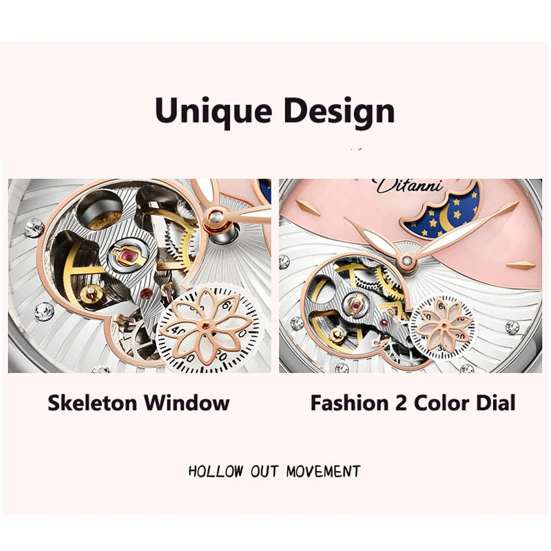 Luxury Automatic Mechanical Watch for Women with Moon Phase - Smarsty