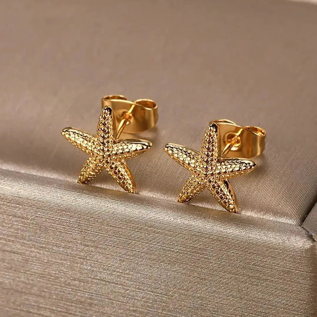Vintage Starfish Stainless Steel Stud Earrings Lightweight - Smarsty