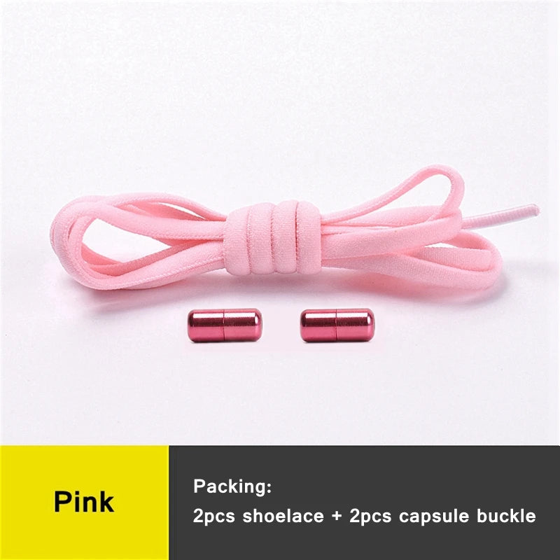 21 Colors No Tie Shoelaces Round Color Metal Lock Elastic Shoelace General For Children And Adults Sneakers Lazy Laces Unisex - Smarsty