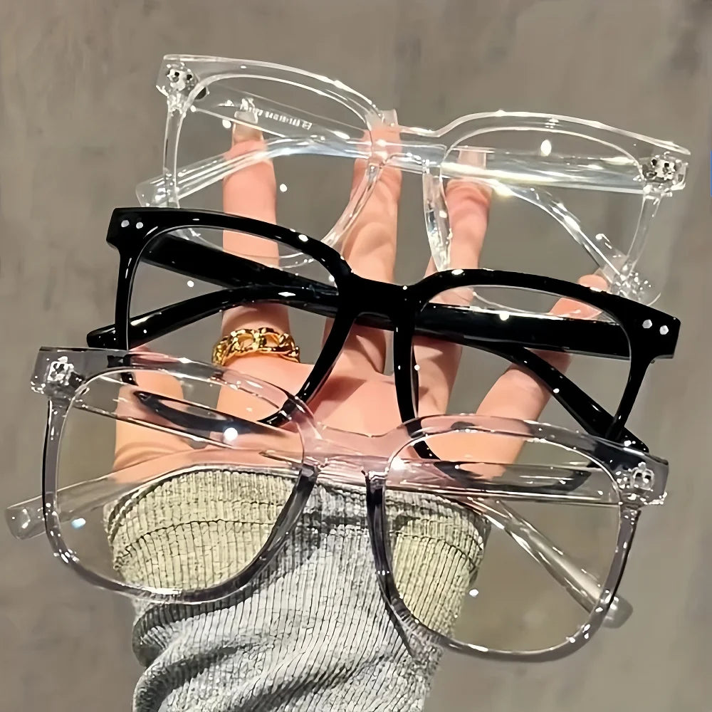 3 pairs of universal fashion glasses, square-framed glasses, fashionable campus style, clear black frame, back to school