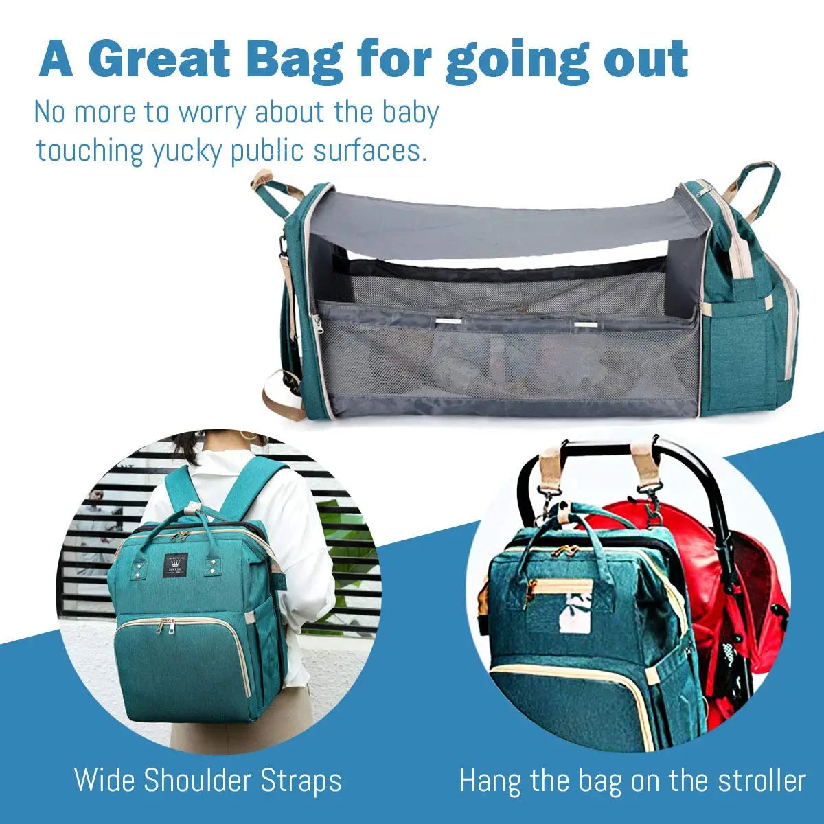 3 In 1 Diaper Bag Backpack Foldable Baby Bed Waterproof Travel Bag with USB Charge Diaper Bag Backpack with Changing Bed 3 types by Smarsty