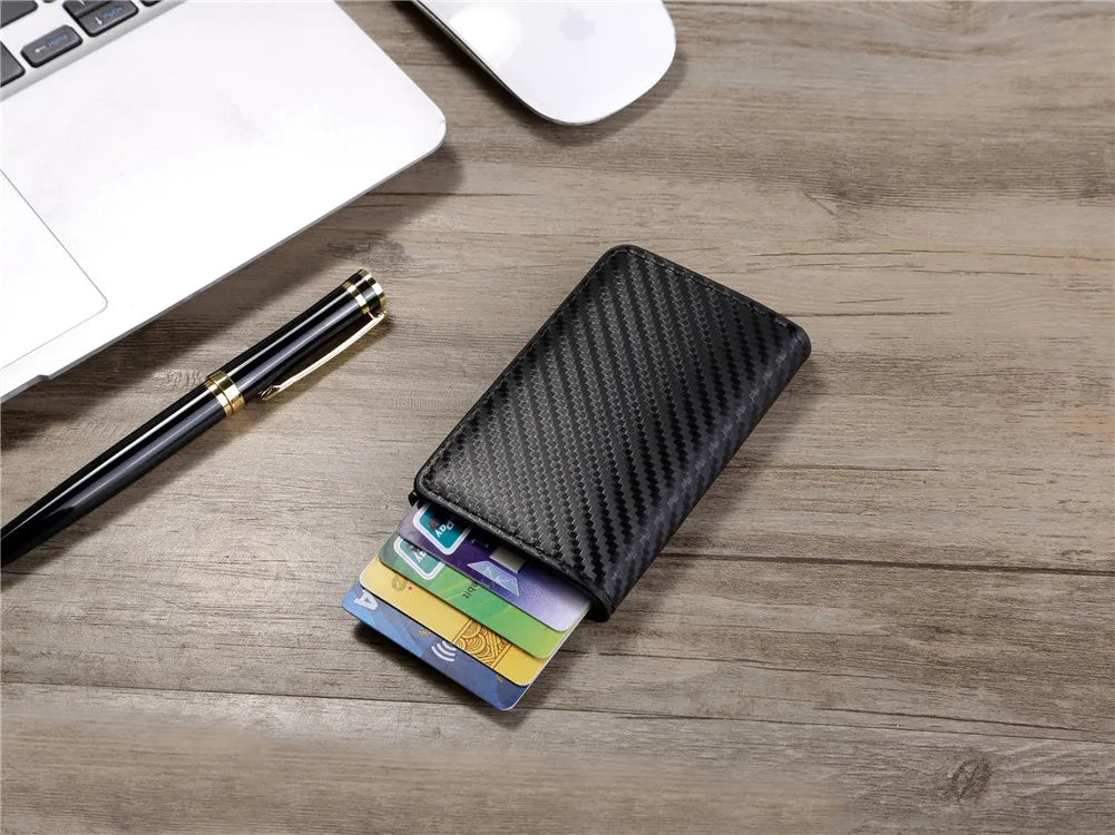 Rfid Aluminum Men Wallet Card Holders Purse Carbon Fiber Men Business Slim Thin Smart Wallet Credit Cardholder Case Note Holder