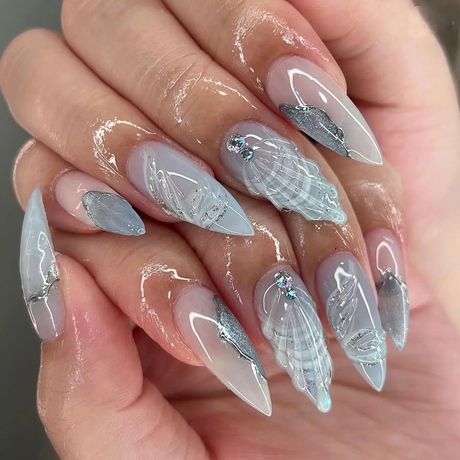 24Pcs French Fake Nails with Pink Bow Design - Smarsty