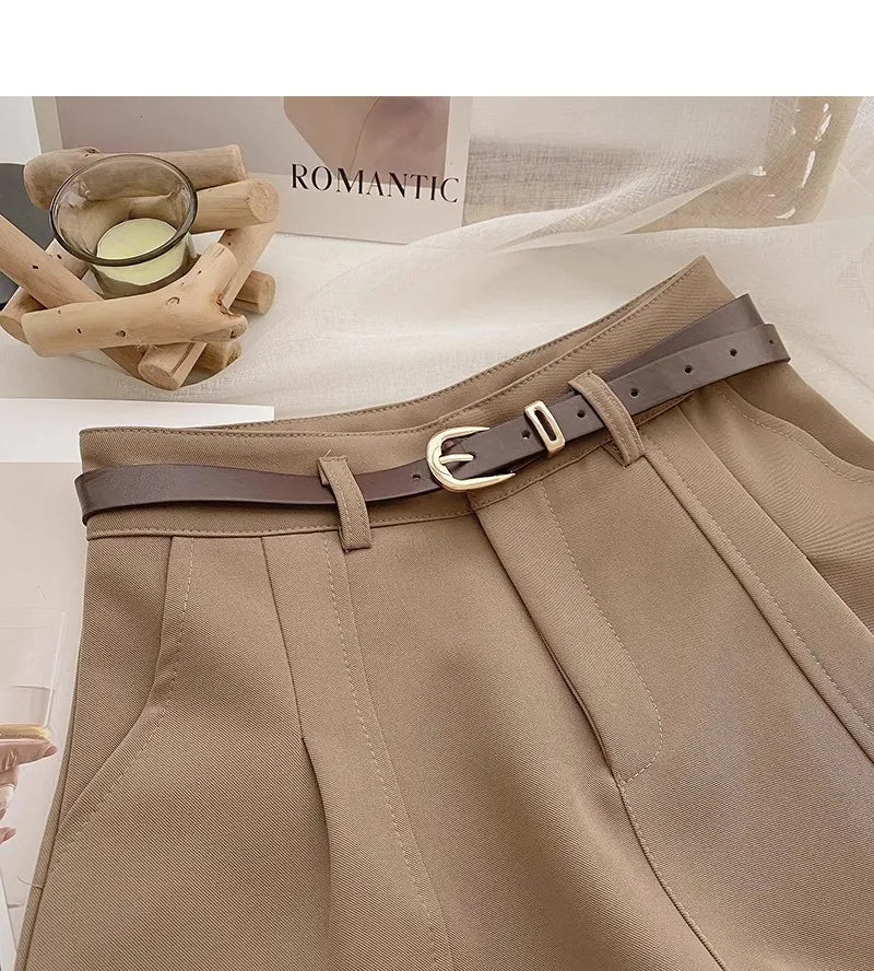 Casual Women A-Line Shorts Fashion Office Lady Commute Vintage Solid High Waist Short Pants Casual Streetwear Summer Trousers - Smarsty