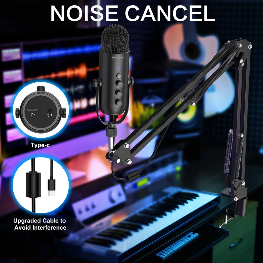 Haomuren USB Podcast Microphone Kit with Boom Arm - Smarsty
