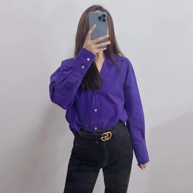 MUJER Women Shirt Multicolour Button Up Shirt Women Summer Long Sleeve Top Female Streetwear Oversize Shirts And Blouses Women - Smarsty