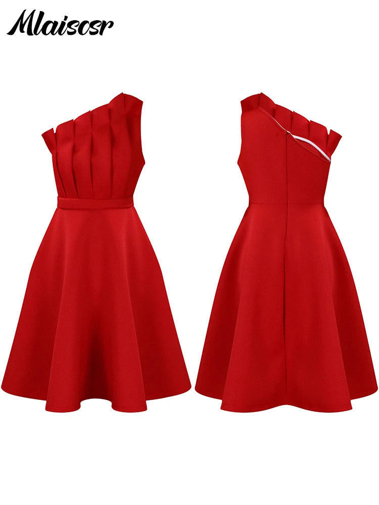 Mlaiscsr African Evening Party Dresses Women Autumn Elegant Off Shoulder Strapless Sleeveless Fold Birthday Night Midi Dress