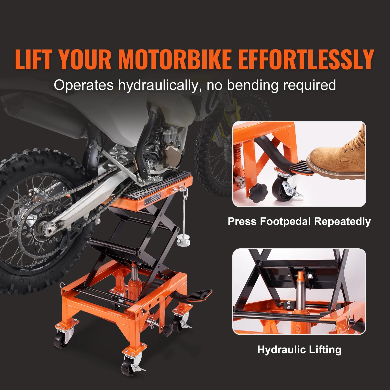 SucceBuy Hydraulic Motorcycle Lift Table 350 LBS Motorcycle Scissor Jack Lift Hydraulic Foot-Operated Jack Stand for Dirt Bike
