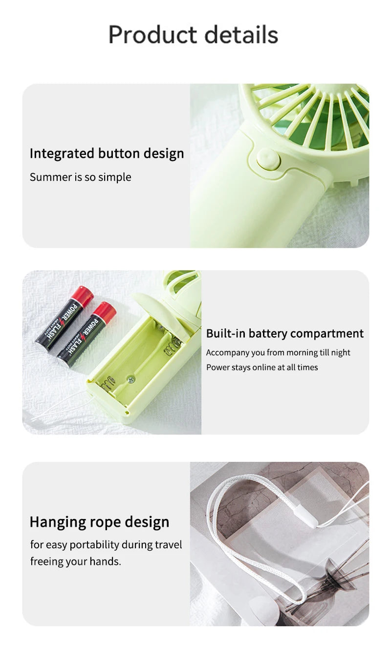2025 Cute Mini Fan Portable Handheld Fan Lightweight Handy Fan Pocket Size Low Noise Small Electric Fan Student Gift Outdoor Fan - Smarsty