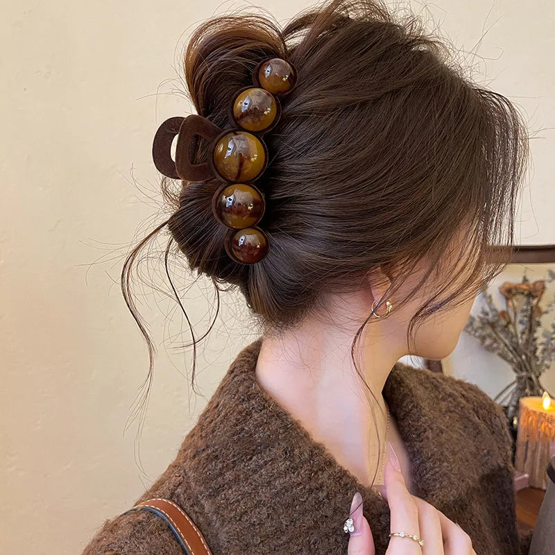 Retro Gradient Beaded Hair Claw 11cm Secure Hold For Women - Smarsty