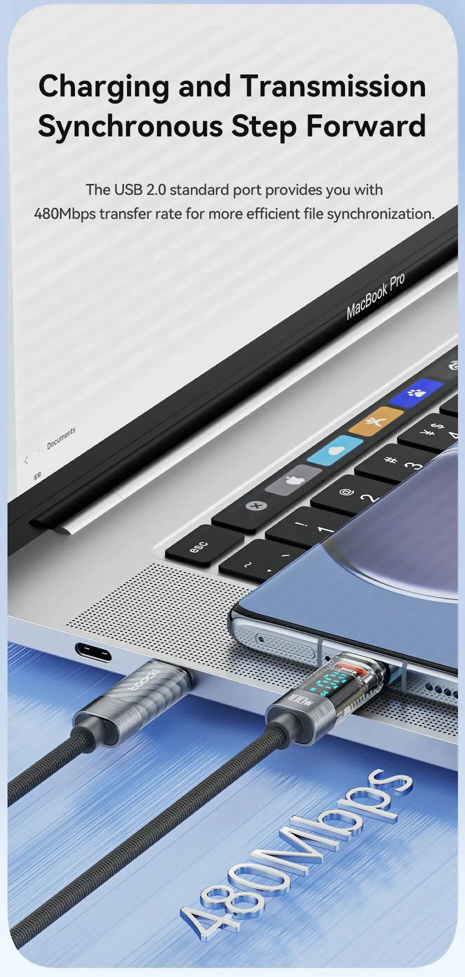 Toocki Type C to Type C Cable 100W PD Display Fast Charging Charger USB C to USB C Transparent Cable For Xiaomi Macbook