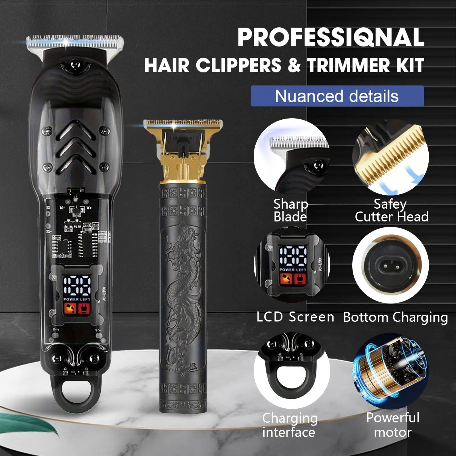 Hair Clipper Kit 2pcs, USB rechargeable cordless beard trimmer and edger barber hair clipper set with LED display, BEST Gift