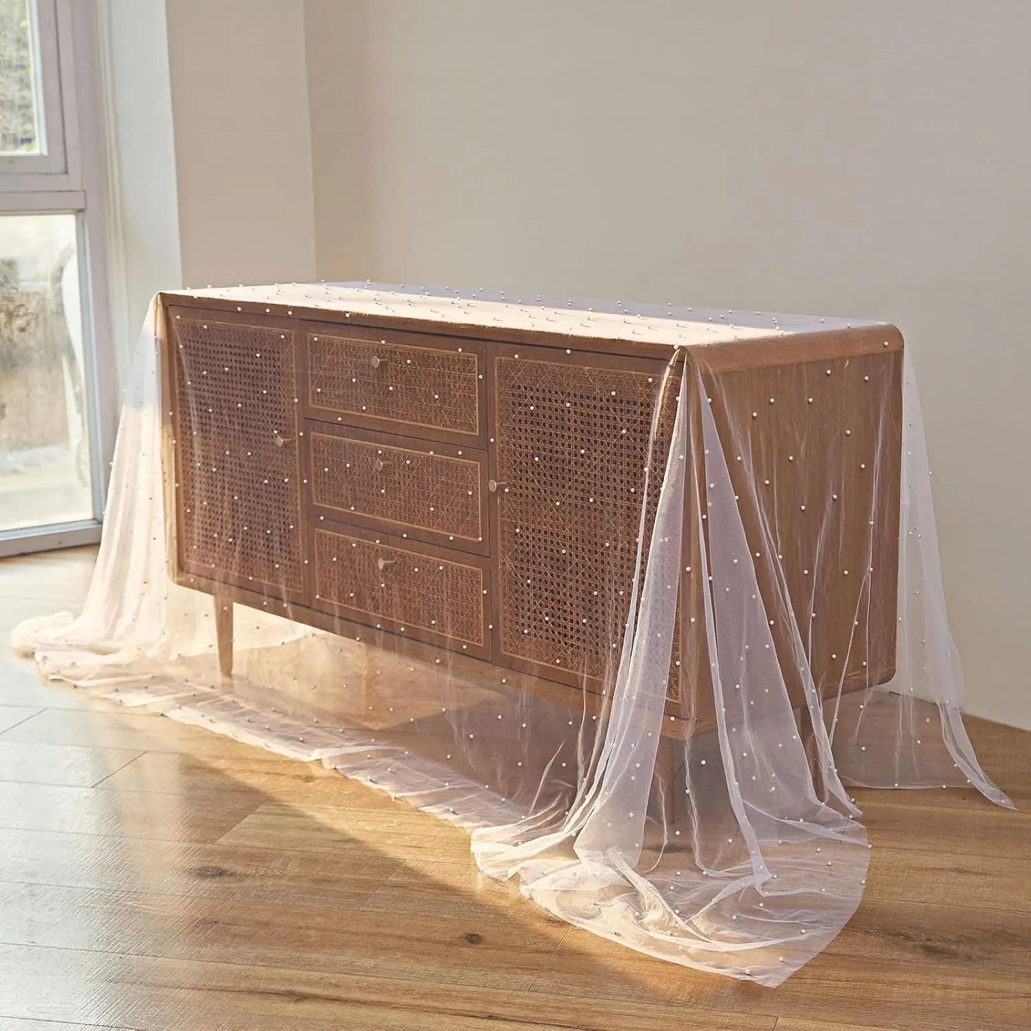 White Pearl Lace Table Runner for Elegant Events - Smarsty