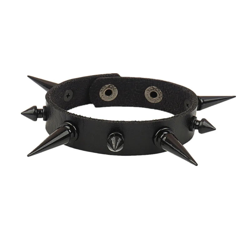 Adjustable PU Leather Studded Punk Bracelet for Men Women - Smarsty