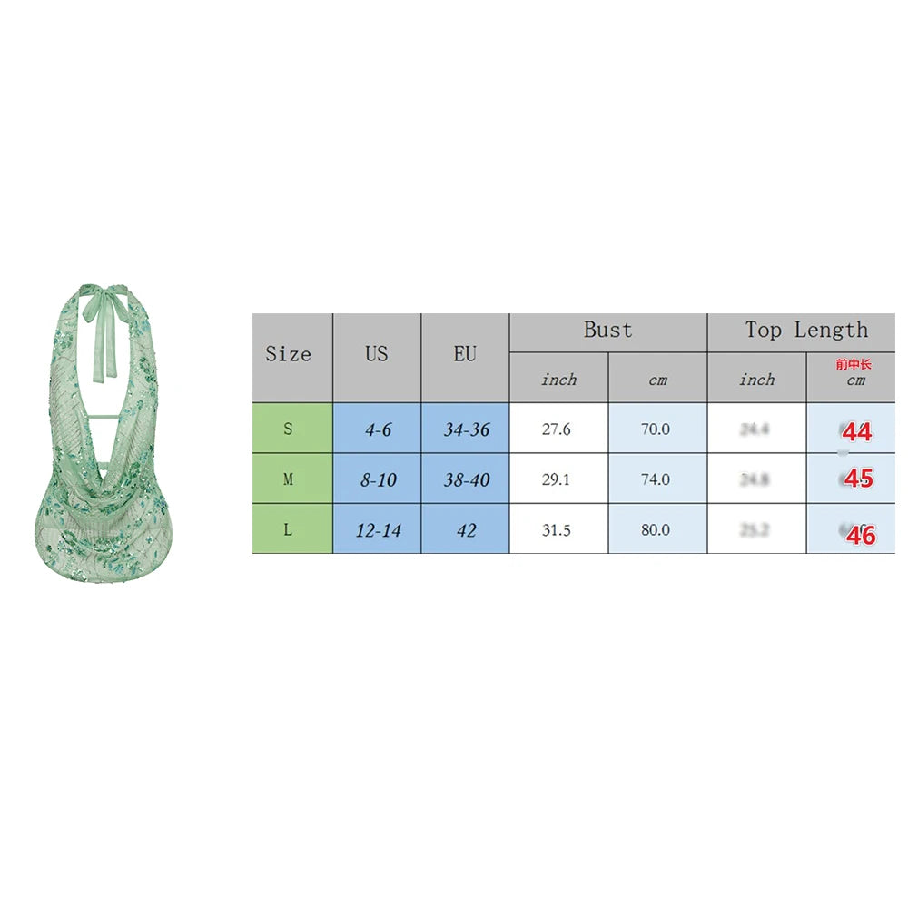 Sexy Deep V Neck Beach Tank Tops Women y2k Coquette Summer Sequins Patchwork Sleeveless Vest Vacation Backless Beach Tops - Smarsty