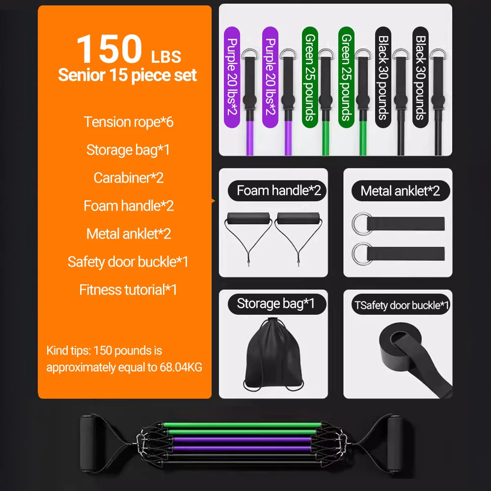 10-14pcs/Set Pull Rope Bodybuilding Resistance Bands Set Multi-function Tensioner Suit Muscle Training Belt Elastic Bands by Smarsty