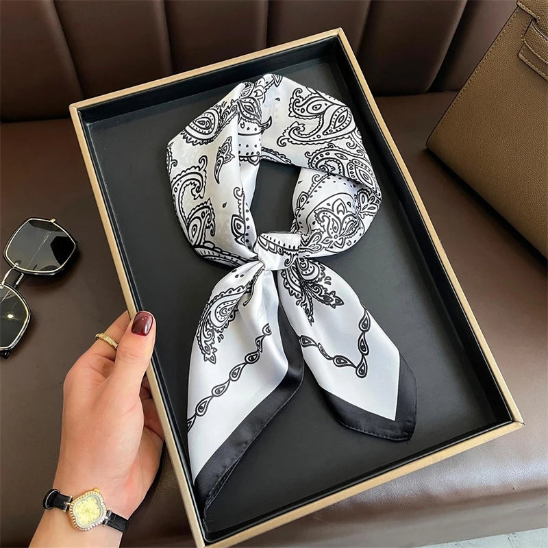 Luxury Silk Skinny Scarf with Cat Print for Women - Smarsty