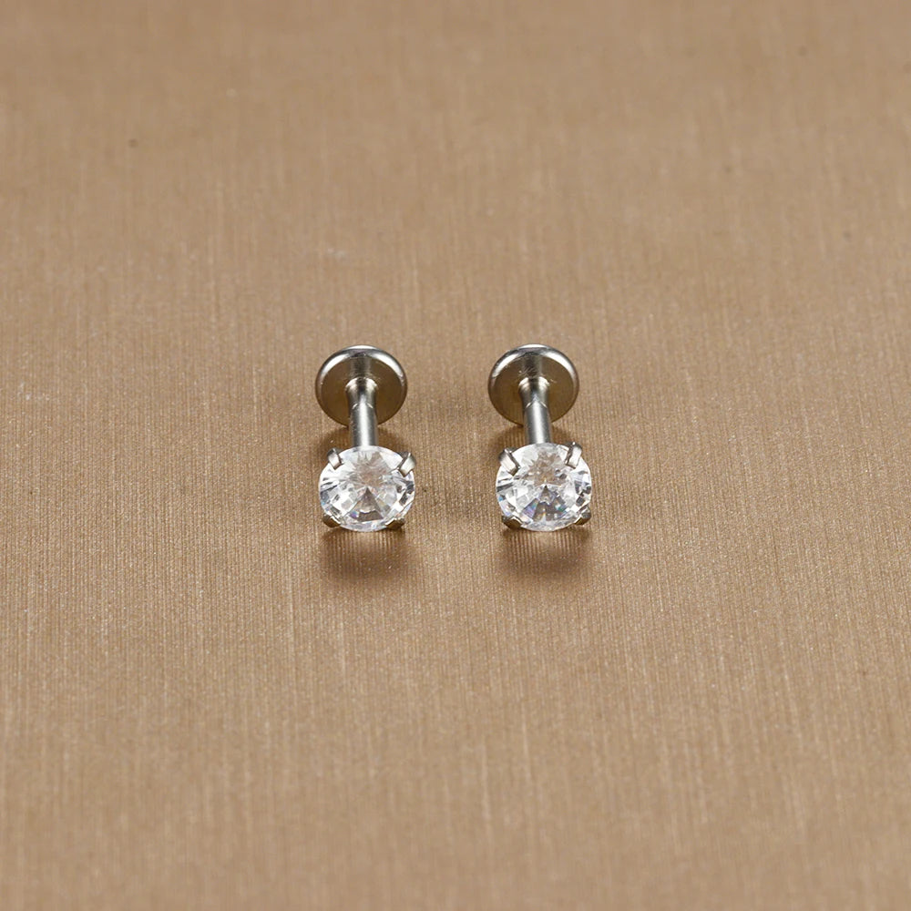 16G Surgical Steel Labret Stud Earrings Secure CZ Comfort - Smarsty
