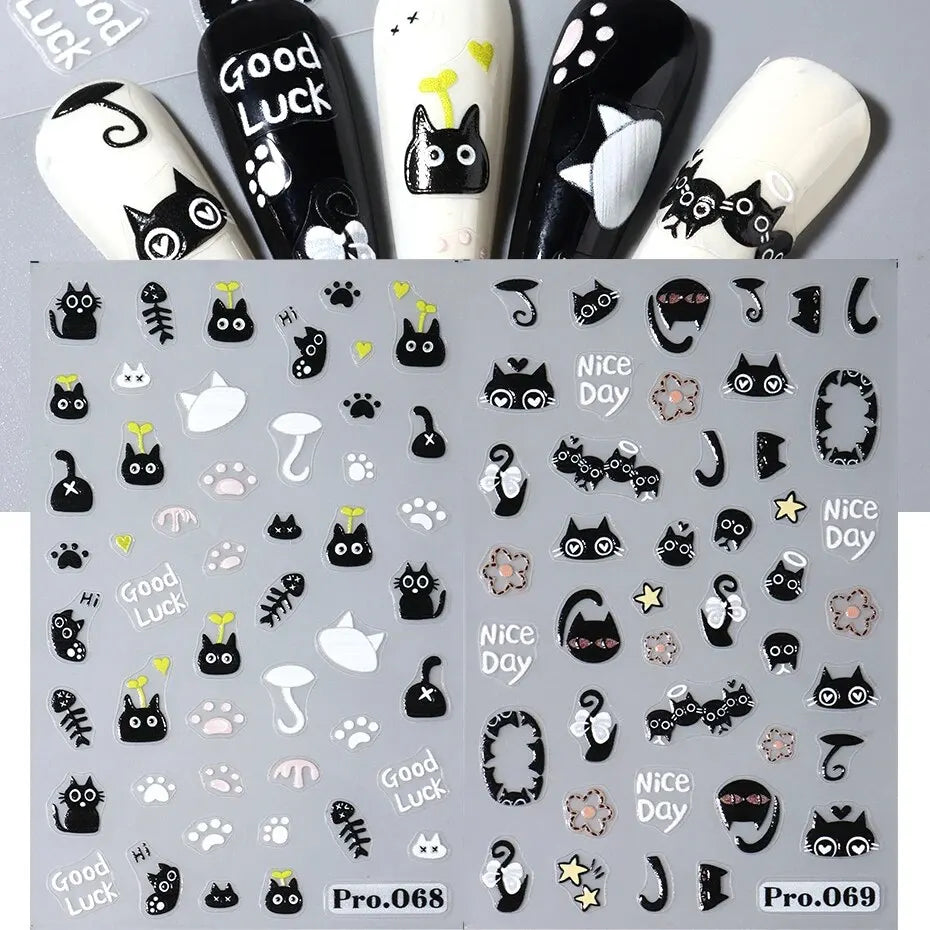 Cute Black Cat Nail Stickers for Fun Manicure Decor - Smarsty
