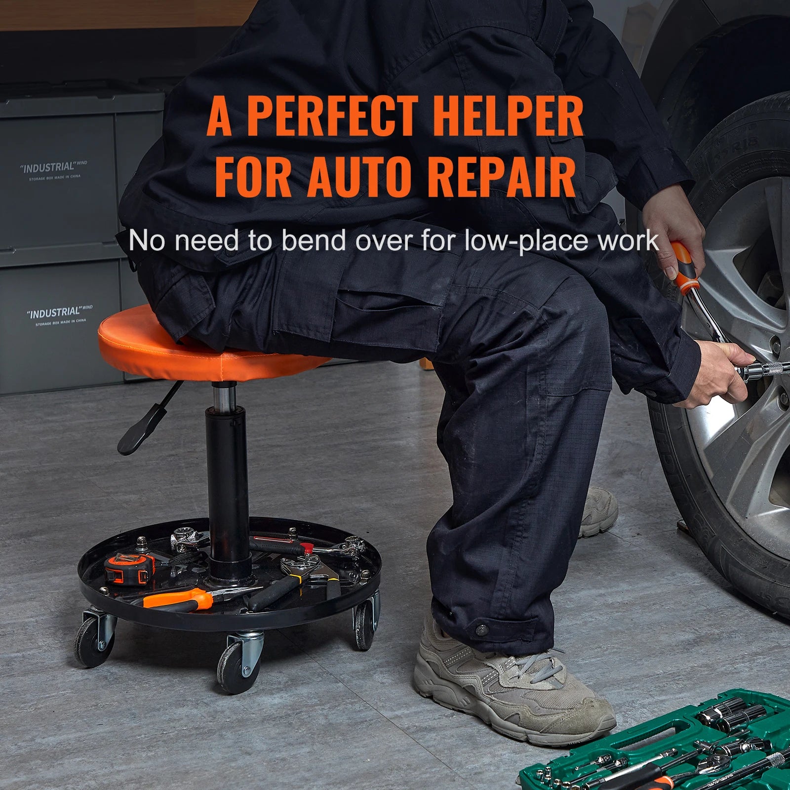 SucceBuy Mechanic Stool 250 LBS Rolling Pneumatic Creeper Garage/Shop Seat Padded Rolling Workshop Stool for Garage Auto Repair