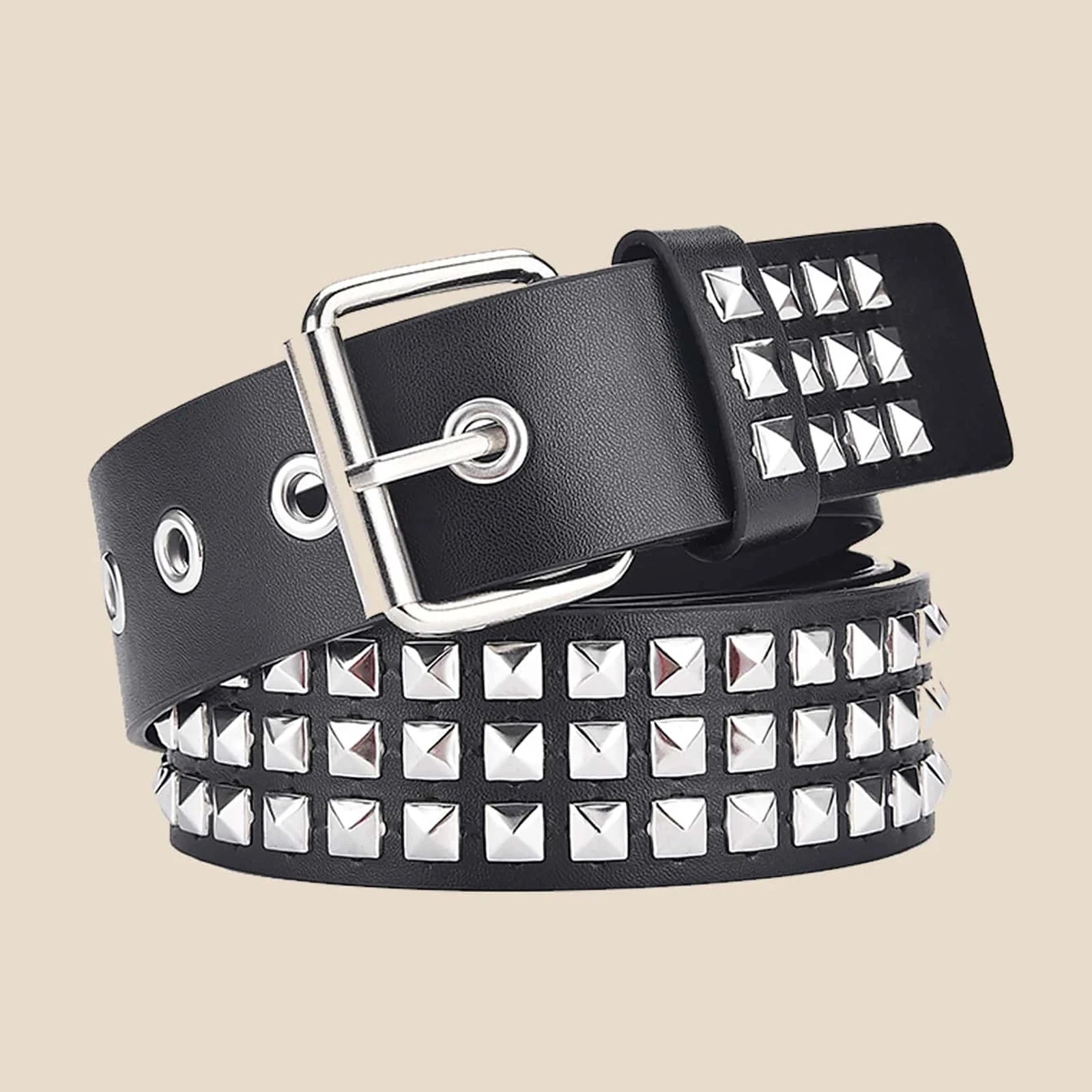 Unisex Square Bead Rivet Punk Metal Belt - Smarsty