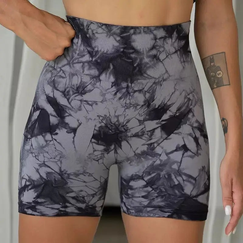 Tie-Dye Yoga Shorts for Women High Elastic Gym Shorts Push Up Sports Shorts Running Workout Fitness Women Short Sports Leggings - Smarsty