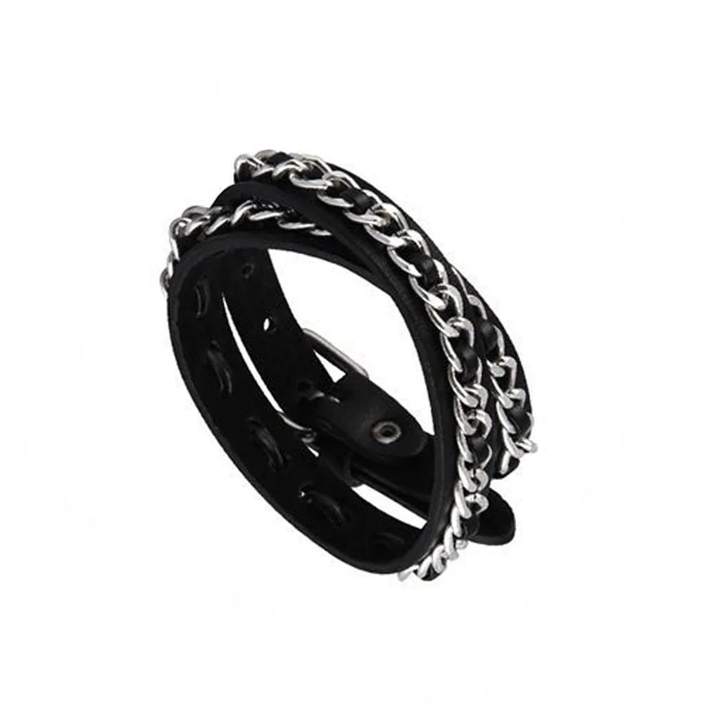 Punk Dark PU Chain Bracelet Multi Layered Fashion Jewelry - Smarsty