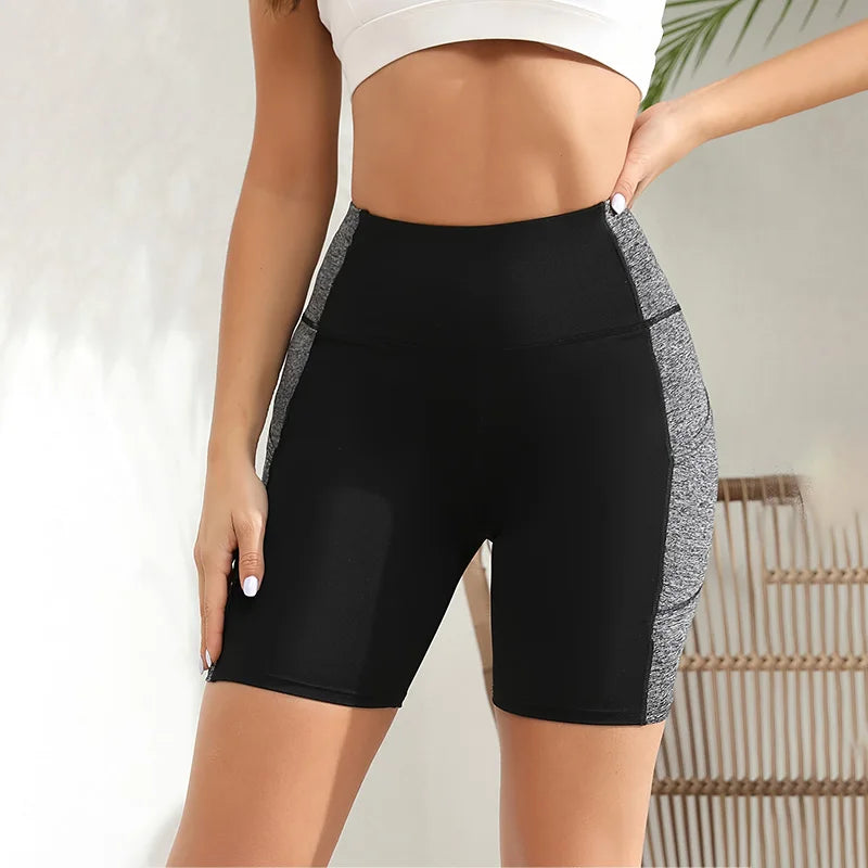 Colorblocked High Waist Yoga Shorts,Shorts for Women Tummy Control Workout Shorts for Women - Smarsty