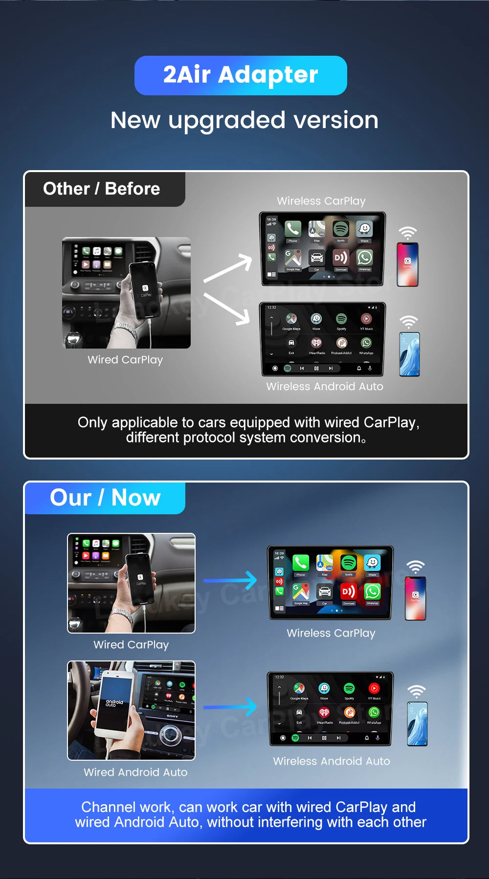 3 In 1 Wireless CarPlay Android Auto Adapter For Cars - Smarsty