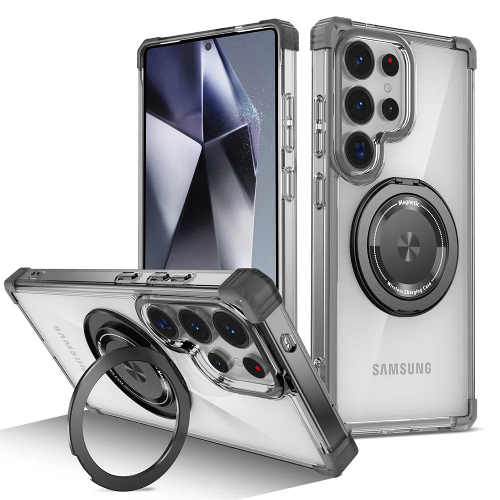 Rotating Magnetic Stand Transparent Shockproof Phone Case - Smarsty