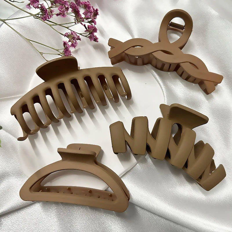 Korean Coffee Beige Acrylic Geometric Hair Claw Clip Large - Smarsty