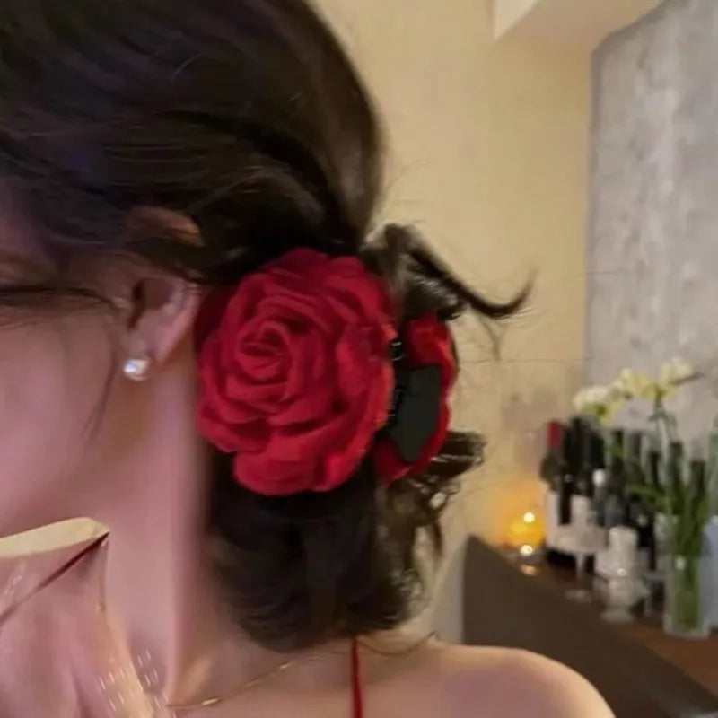 French Fabric Rose Hair Claw Clip Elegant Gift For Women - Smarsty